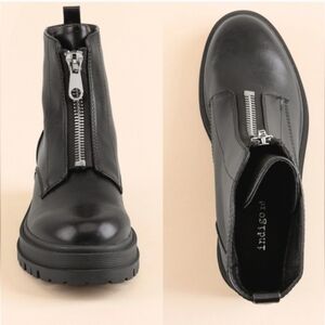 Indigo Rd. Palila Black PU Leather Lug Sole Chunky Heel Zip Up Moto Boot 6.5